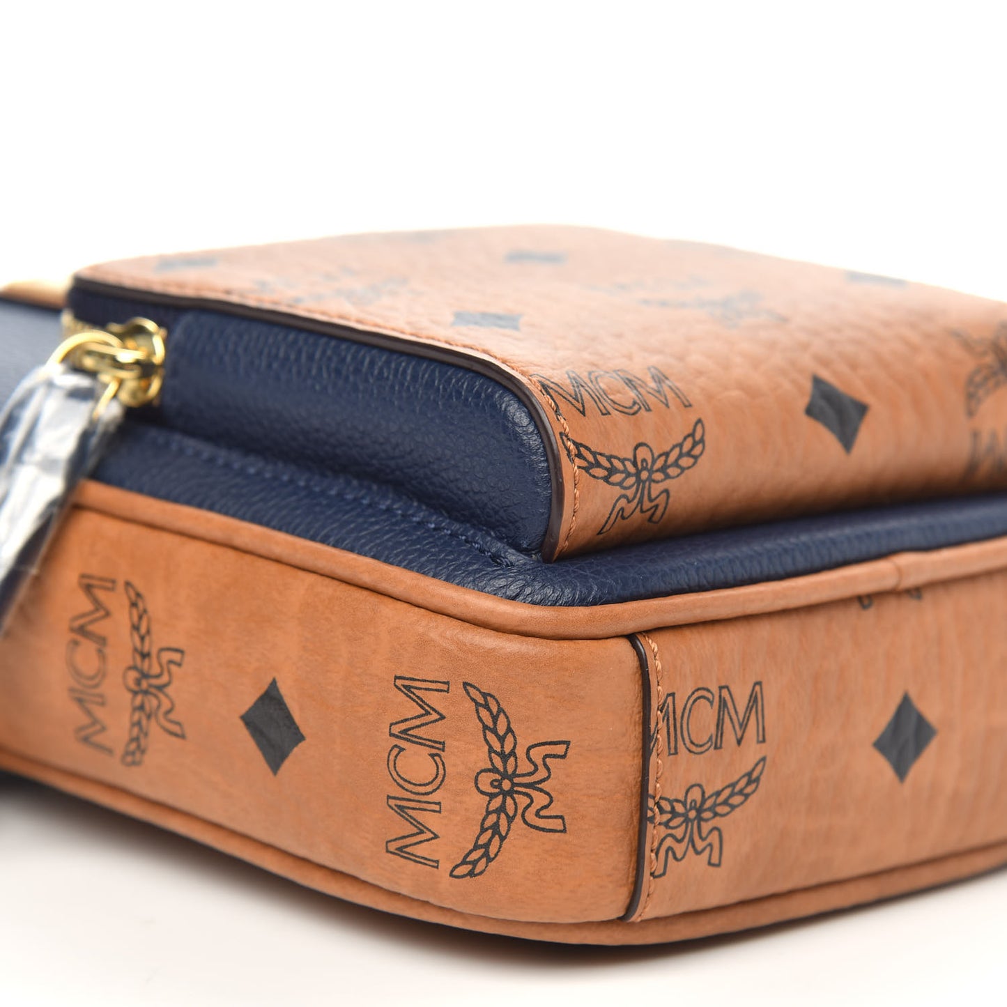 Visetos Grained Calfskin Tech Crossbody Cognac Navy