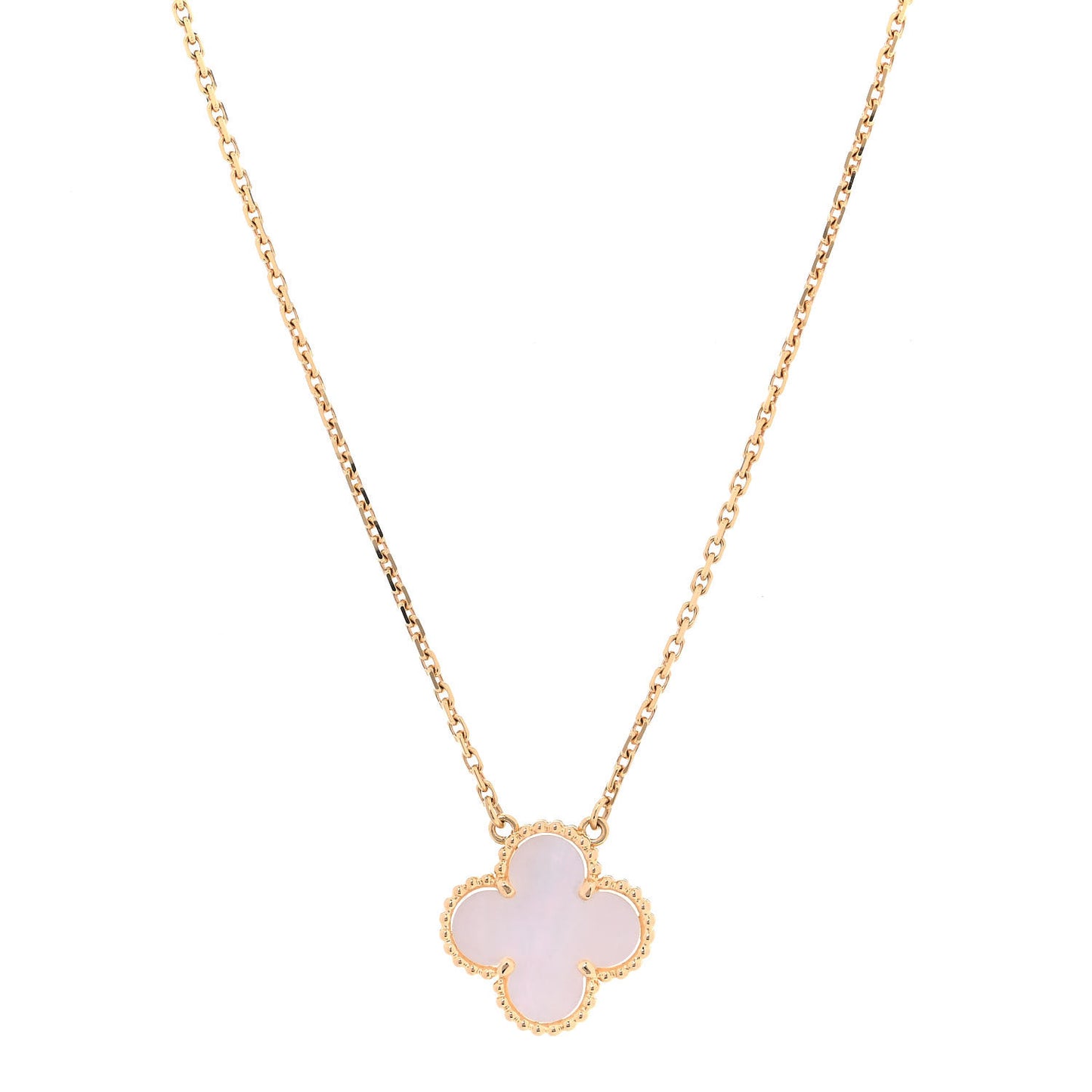 18K Yellow Gold Mother of Pearl Vintage Alhambra Pendant Necklace