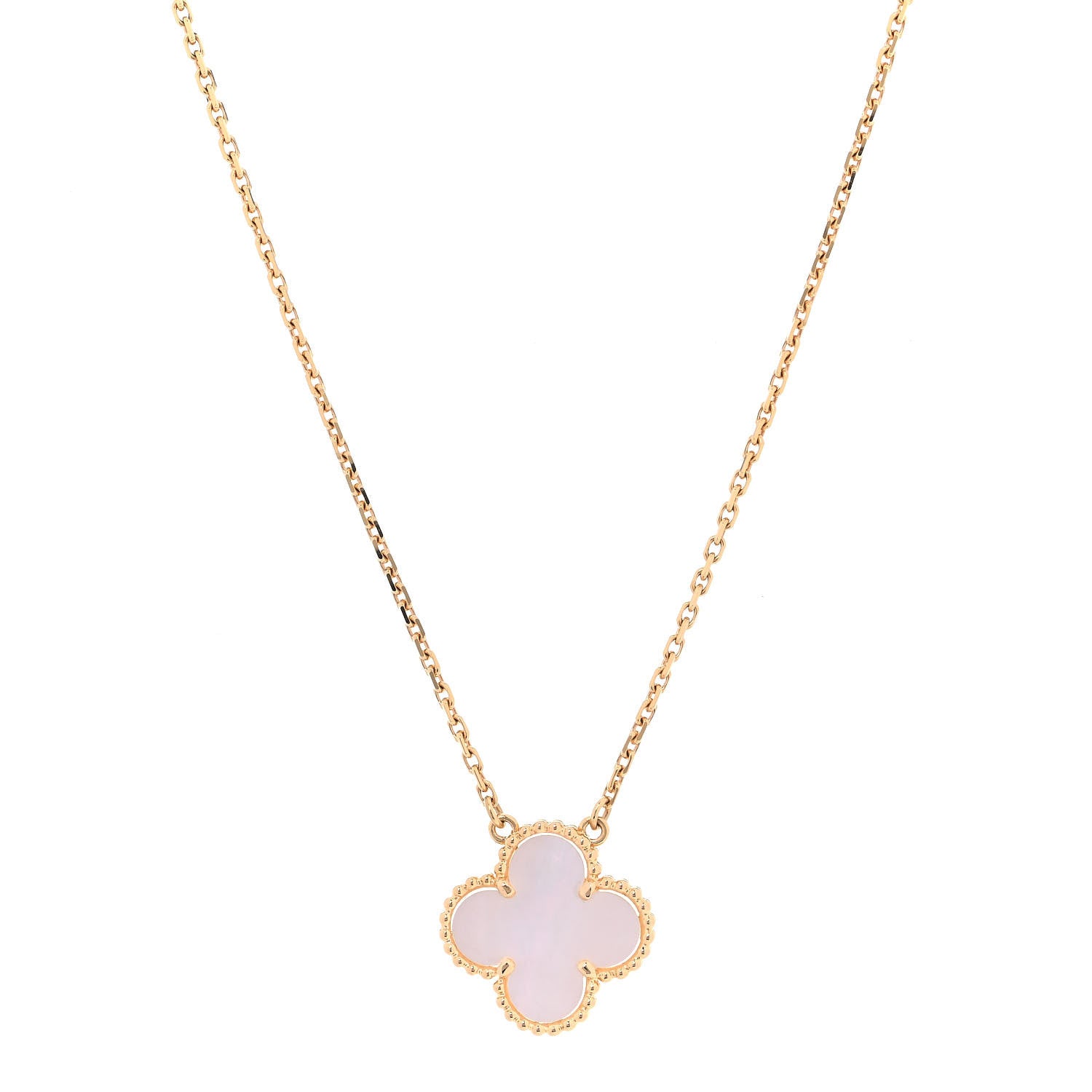 Van Cleef & Arpels 18K Yellow Gold Mother of Pearl Vintage Alhambra Pendant Necklace 1 of 7
