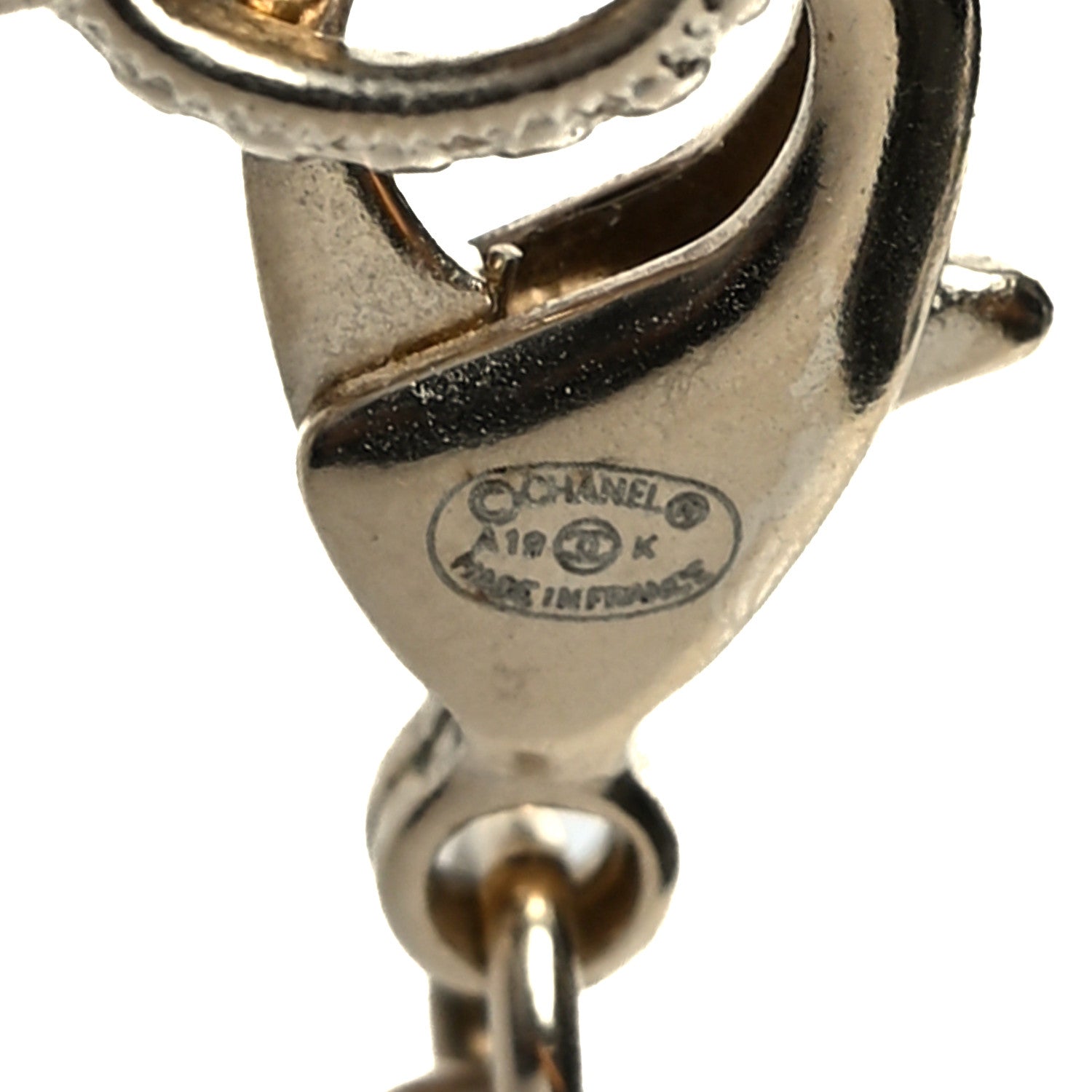 Chanel Resin Pearl Crystal Logo Long Necklace Transparent Gold 5 of 5