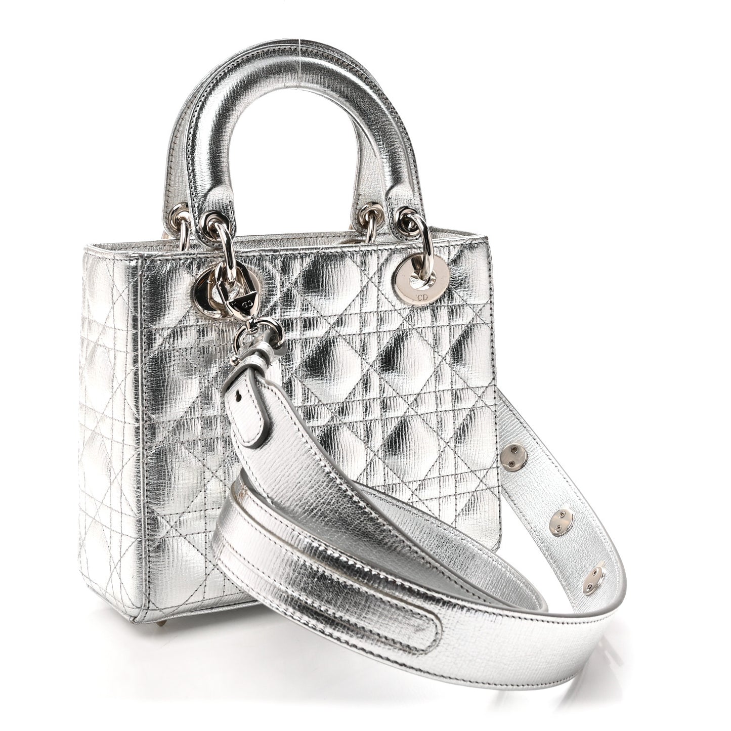 Metallic Grained Calfskin Cannage Small My ABCDior Lady Dior Silver