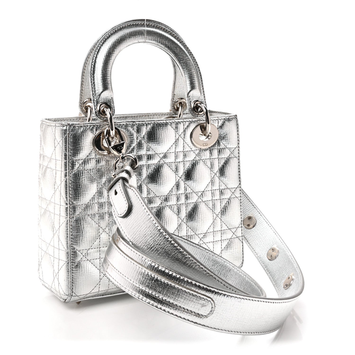 Christian Dior Metallic Grained Calfskin Cannage Small My ABCDior Lady Dior Silver 3 of 9