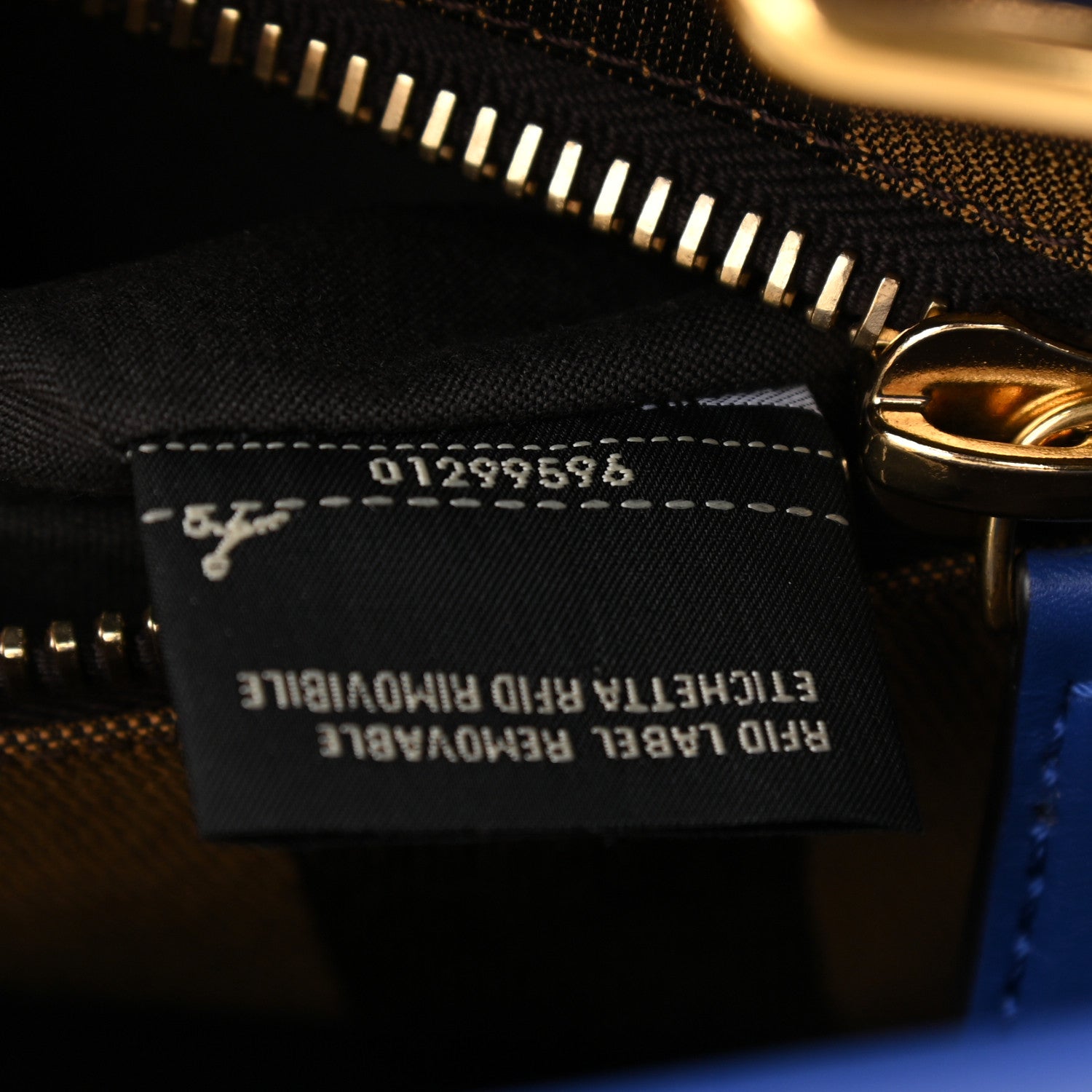 Fendi Vitello Morgan Fabric Jacquard Pequin Medium Peekaboo Iconic Satchel Blue Neon Tobacco 9 of 13