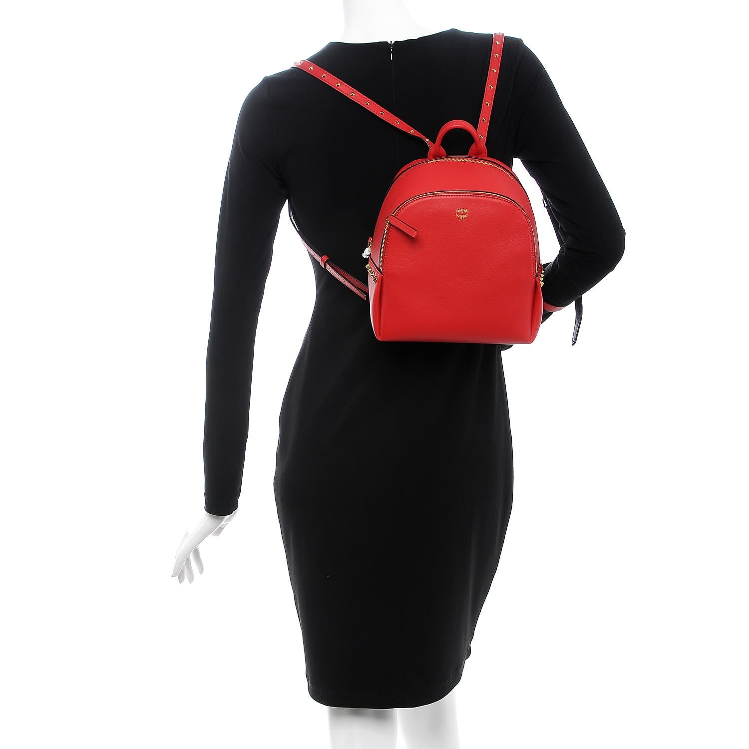 MCM Calfskin Mini Duchess Polke Studs Backpack Red 2 of 11