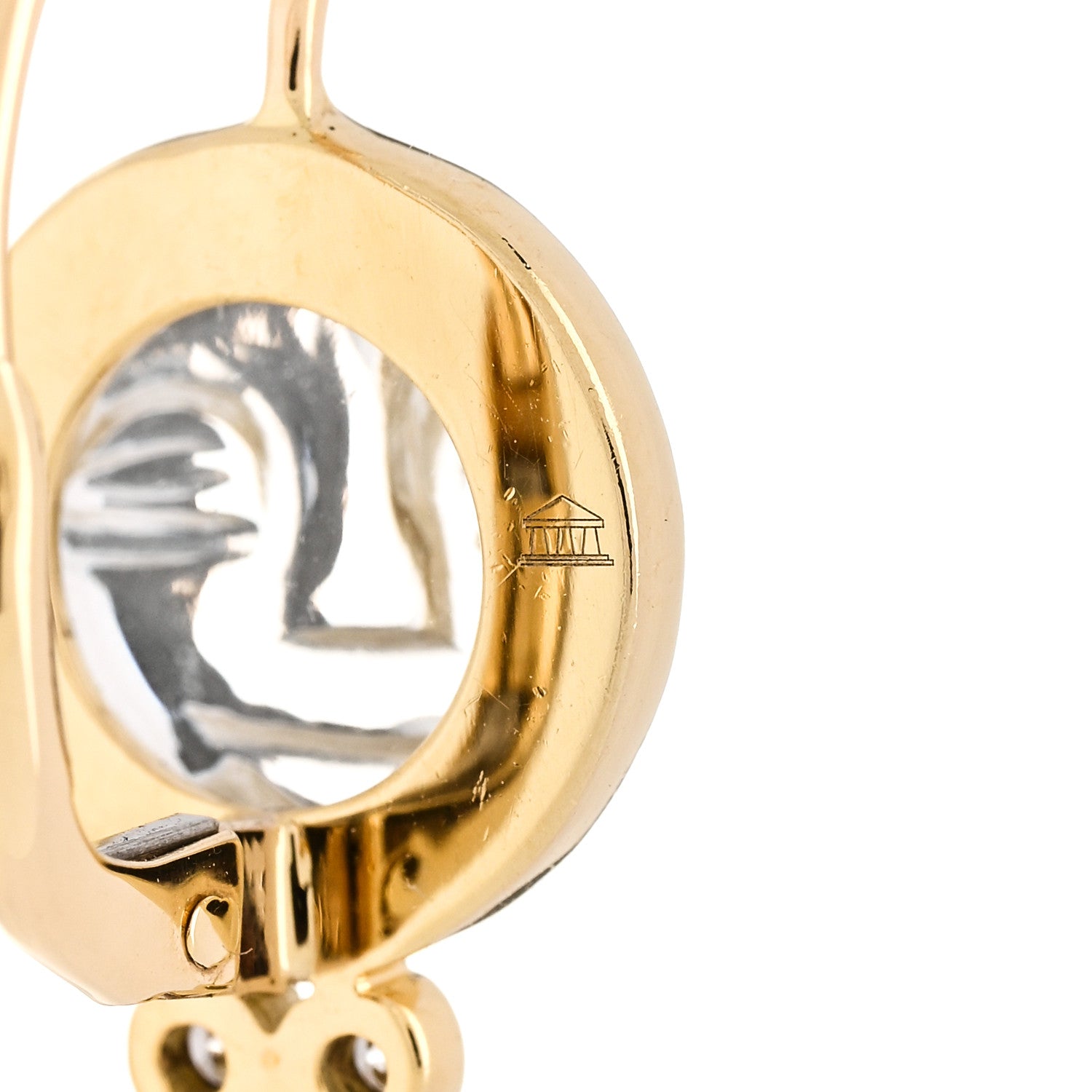 Temple St. Clair 18K Yellow Gold Diamond Rock Crystal Small Celestial Moonface Earrings 5 of 6