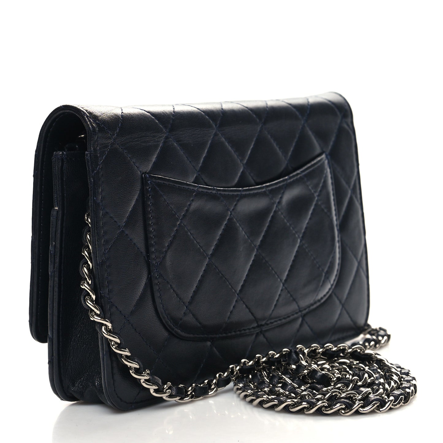 Lambskin Quilted Wallet On Chain WOC Navy Blue