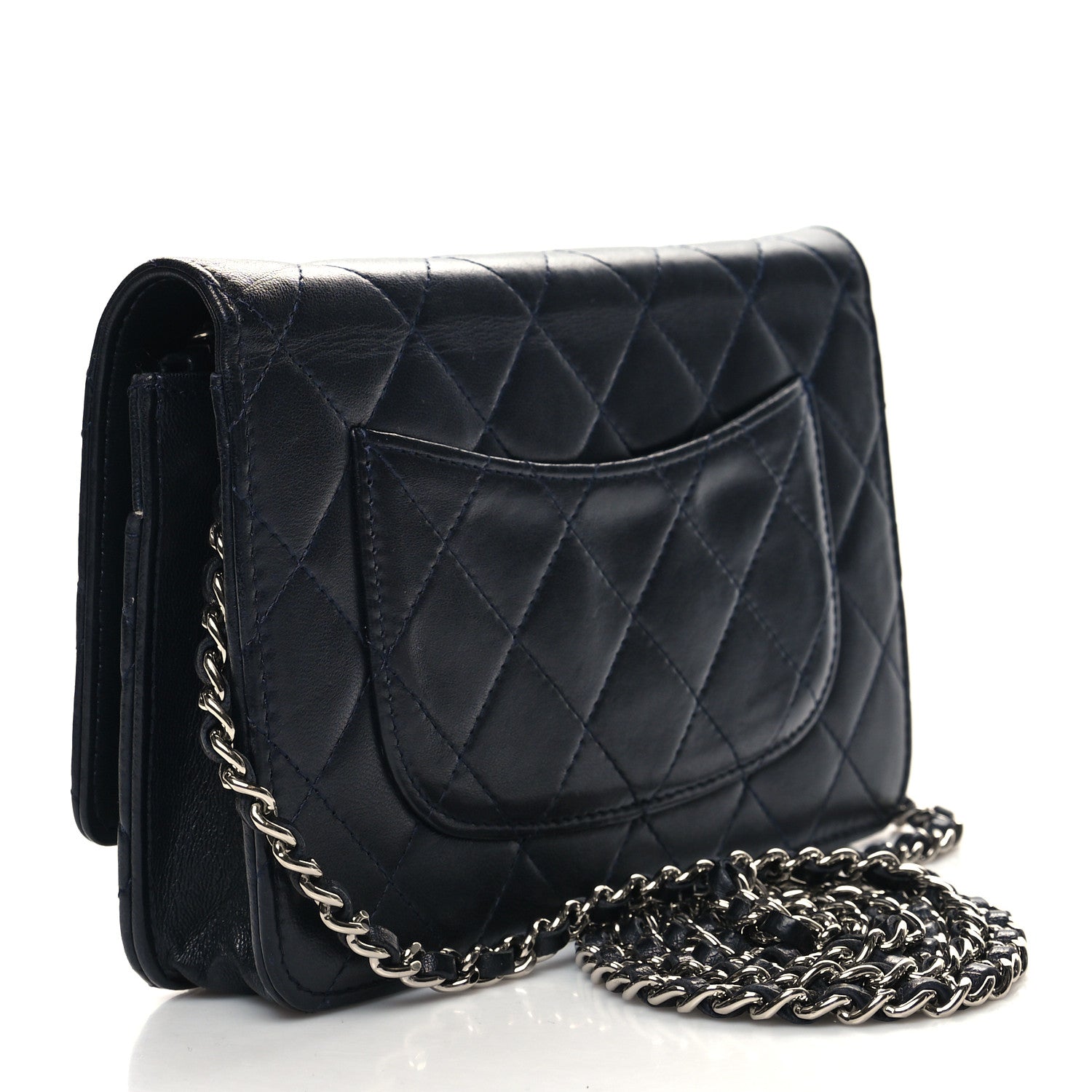 Chanel Lambskin Quilted Wallet On Chain WOC Navy Blue 3 of 11