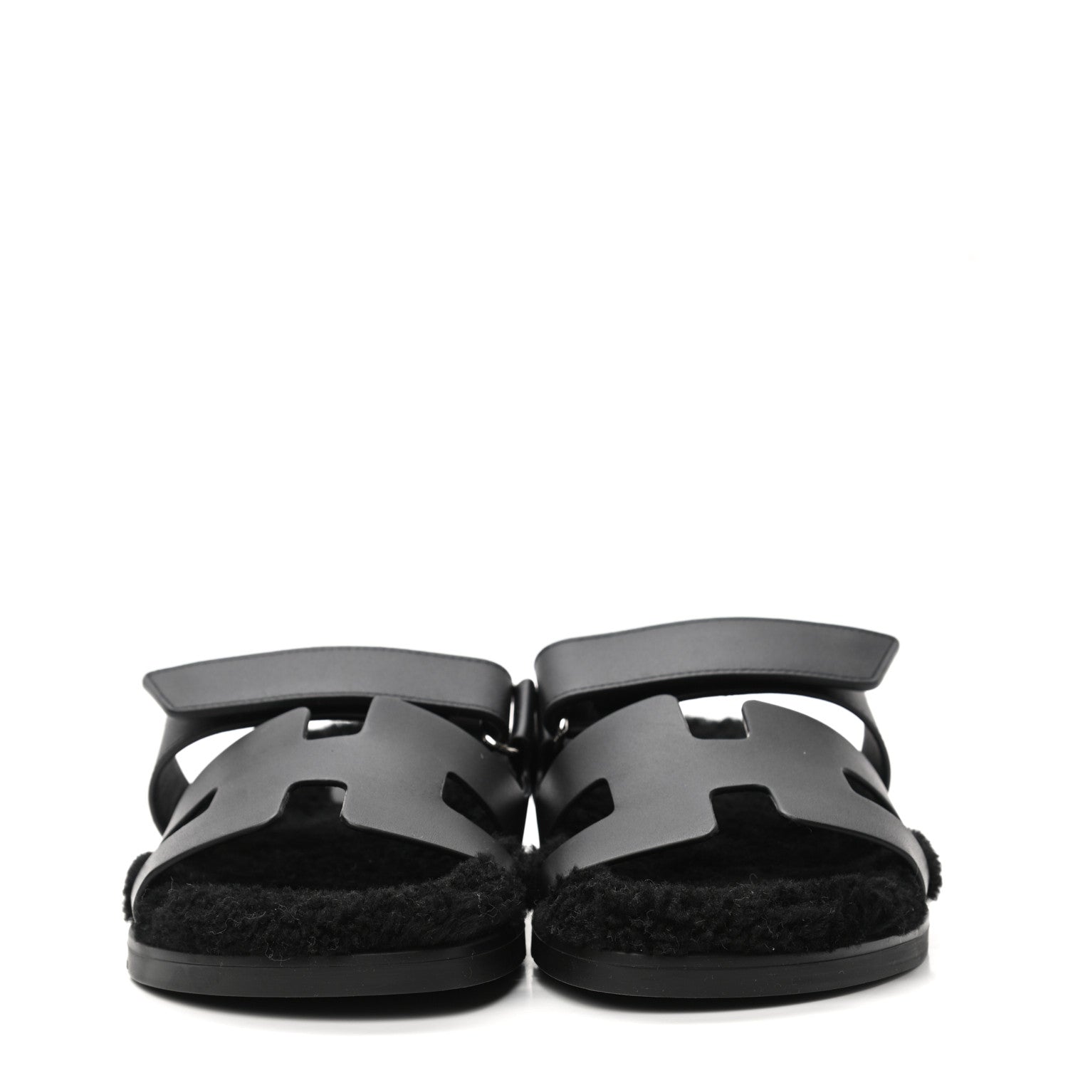 Hermes Calfskin Woolskin Womens Chypre Sandals 39 Black 2 of 8