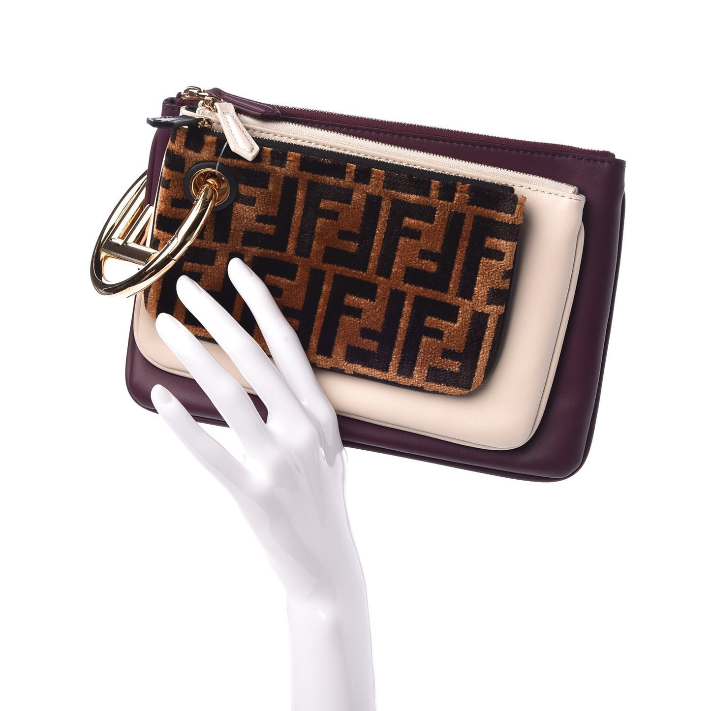 Calfskin Velvet F is FF Triplette Pouch Set Multicolor