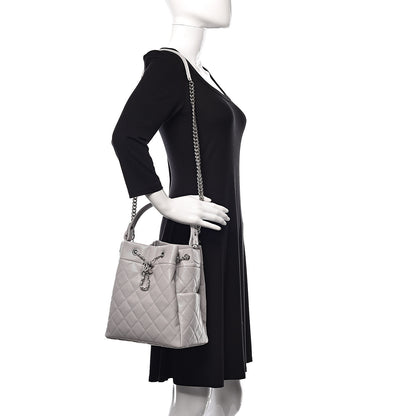 Chanel Grained Calfskin Quilted Medium CC Chain Bucket Drawstring Bag Light Grey 2 of 10