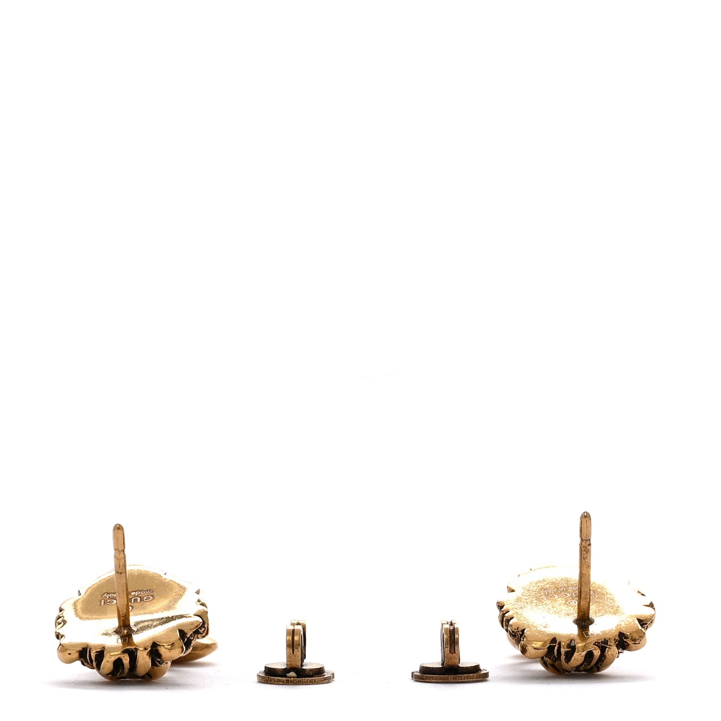 Metal Lion Head Heart Drop Earrings Aged Gold