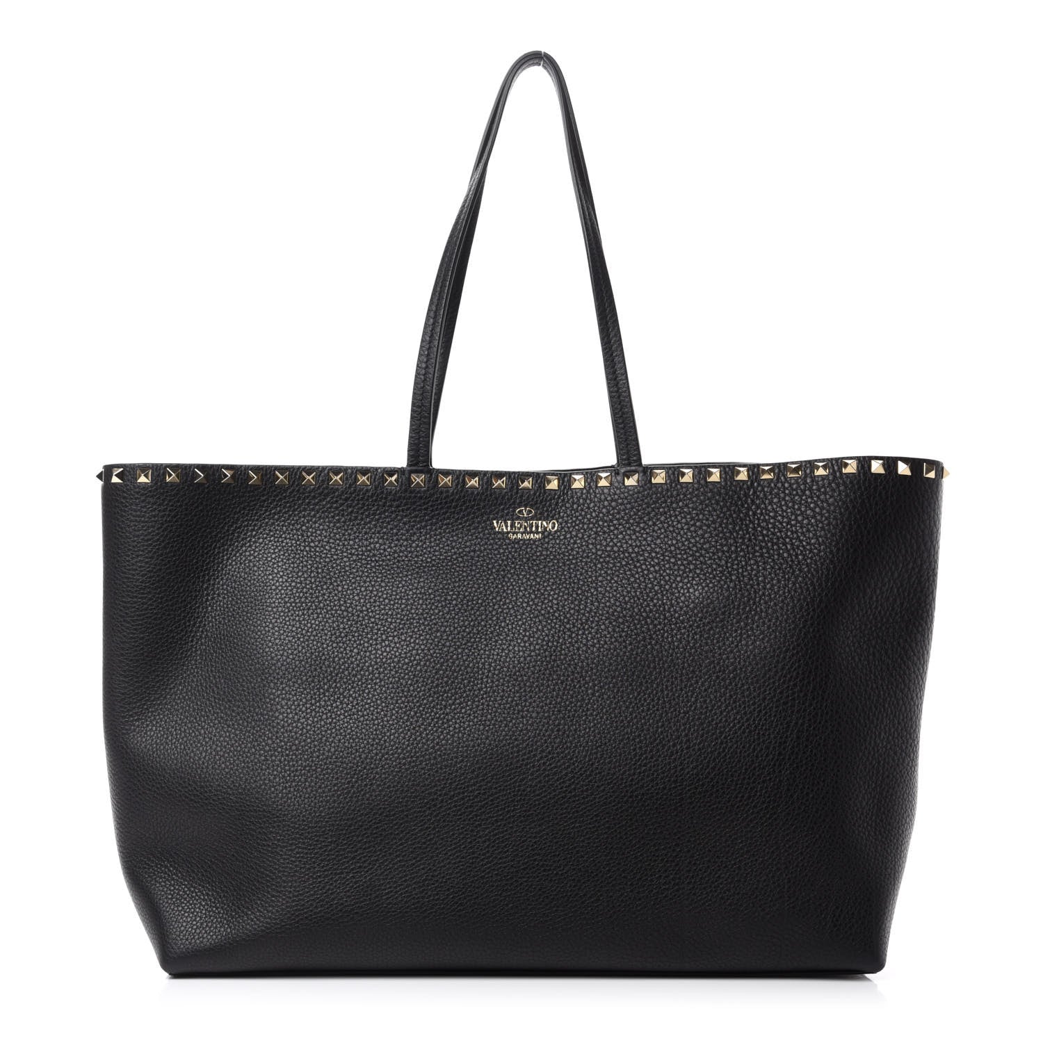Valentino Garavani Grained Calfskin Rockstud Shoulder Tote Black 1 of 9