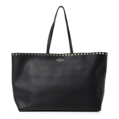 Valentino Garavani Grained Calfskin Rockstud Shoulder Tote Black 1 of 9