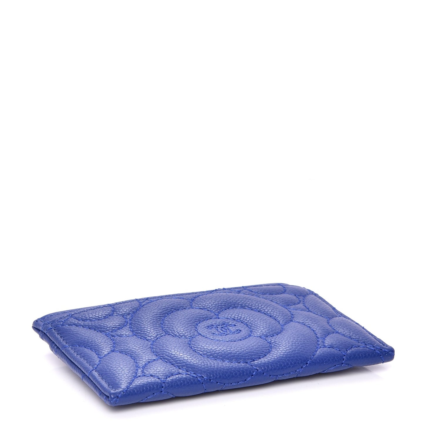 Caviar Camellia Quilted Card Holder Blue
