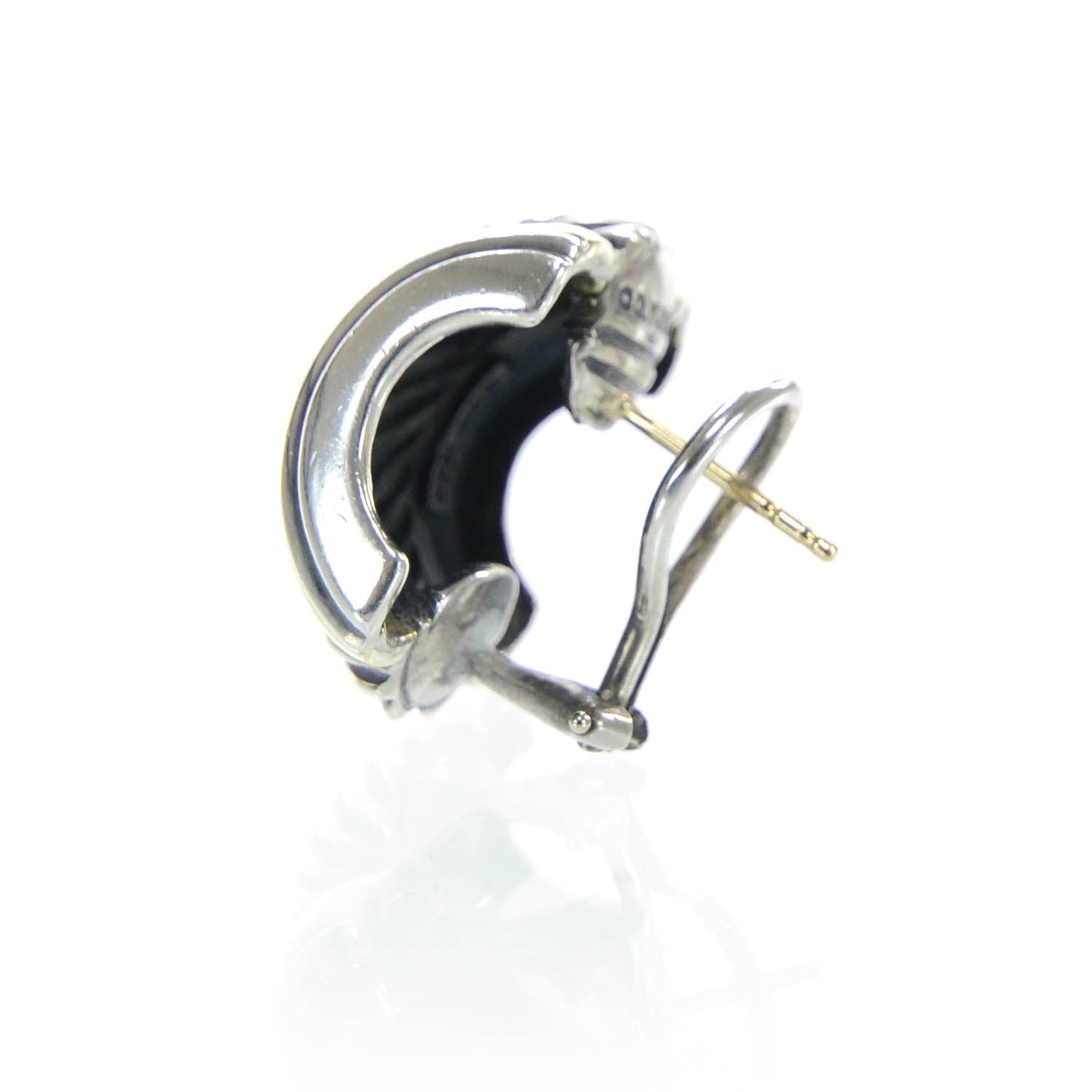 David Yurman 14k White Gold and Sterling Silver Huggie Hoop Earrings 3 of 5
