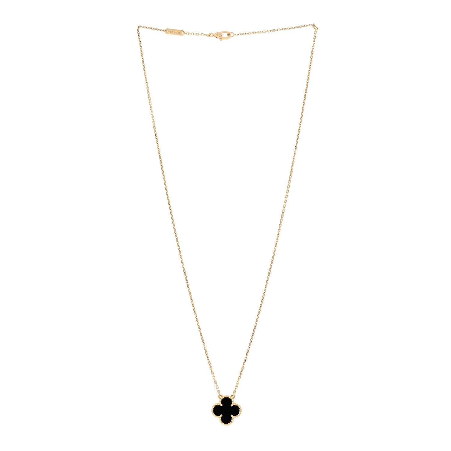 Van Cleef & Arpels 18K Yellow Gold Black Onyx Vintage Alhambra Pendant Necklace 3 of 6