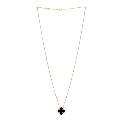 Van Cleef & Arpels 18K Yellow Gold Black Onyx Vintage Alhambra Pendant Necklace 3 of 6