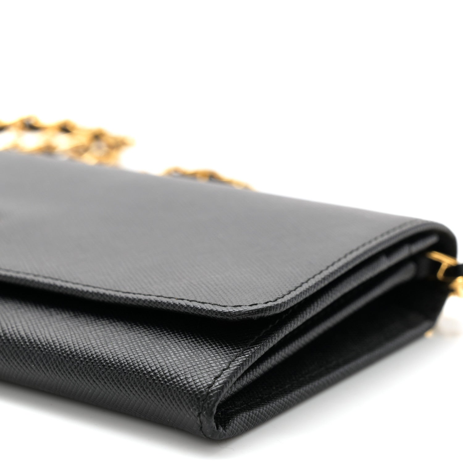 Prada Saffiano Metal Oro Chain Wallet Black 9 of 10