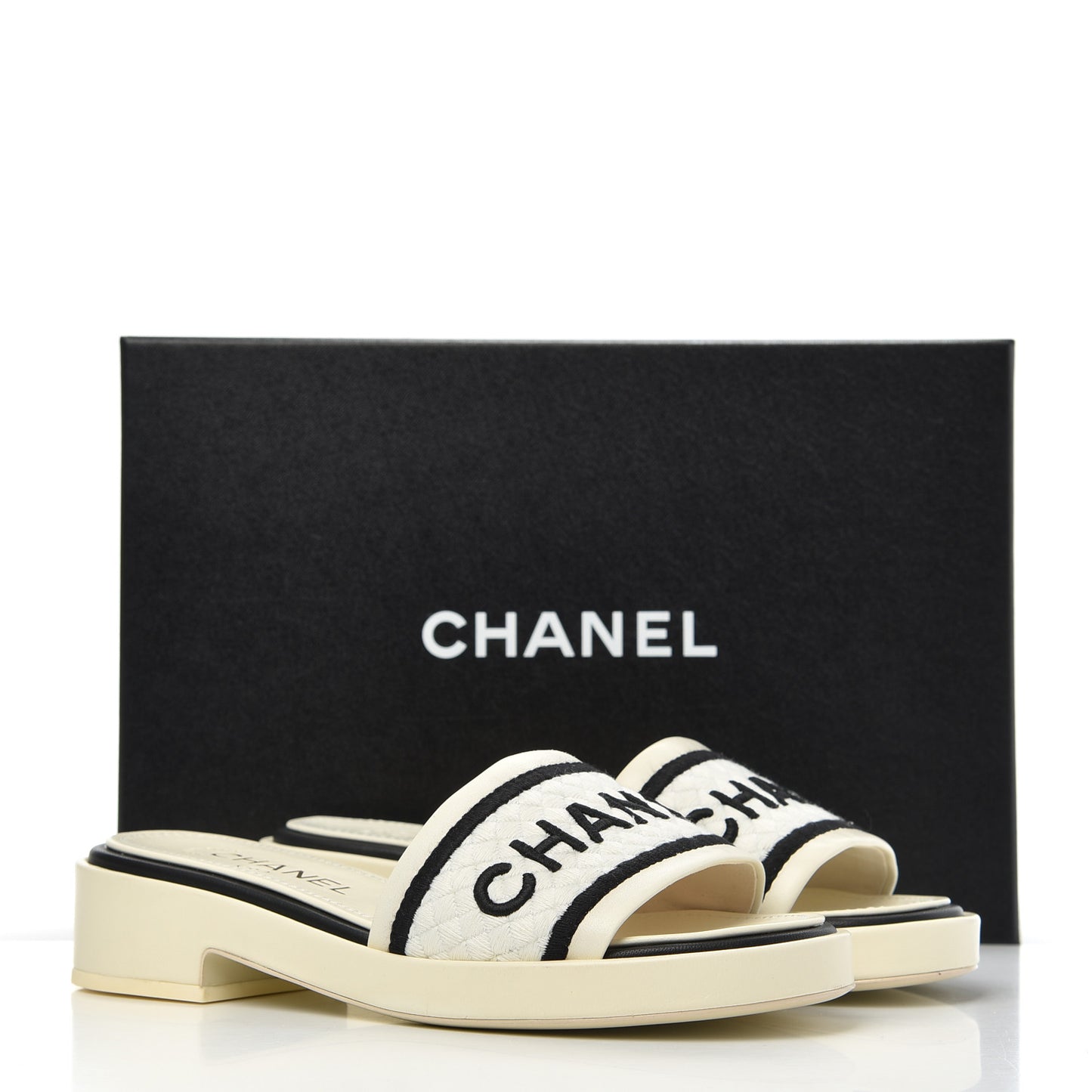 Lambskin Embroidered Logo Mules 37 Ivory Black