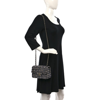 Chanel Glittered Tweed Quilted Mini Rectangular Flap Navy Blue 2 of 9