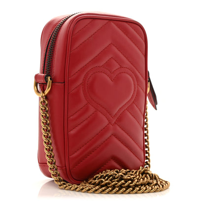 Gucci Calfskin Matelasse Mini GG Marmont Crossbody Bag Hibiscus Red Hibiscus Red 3 of 9