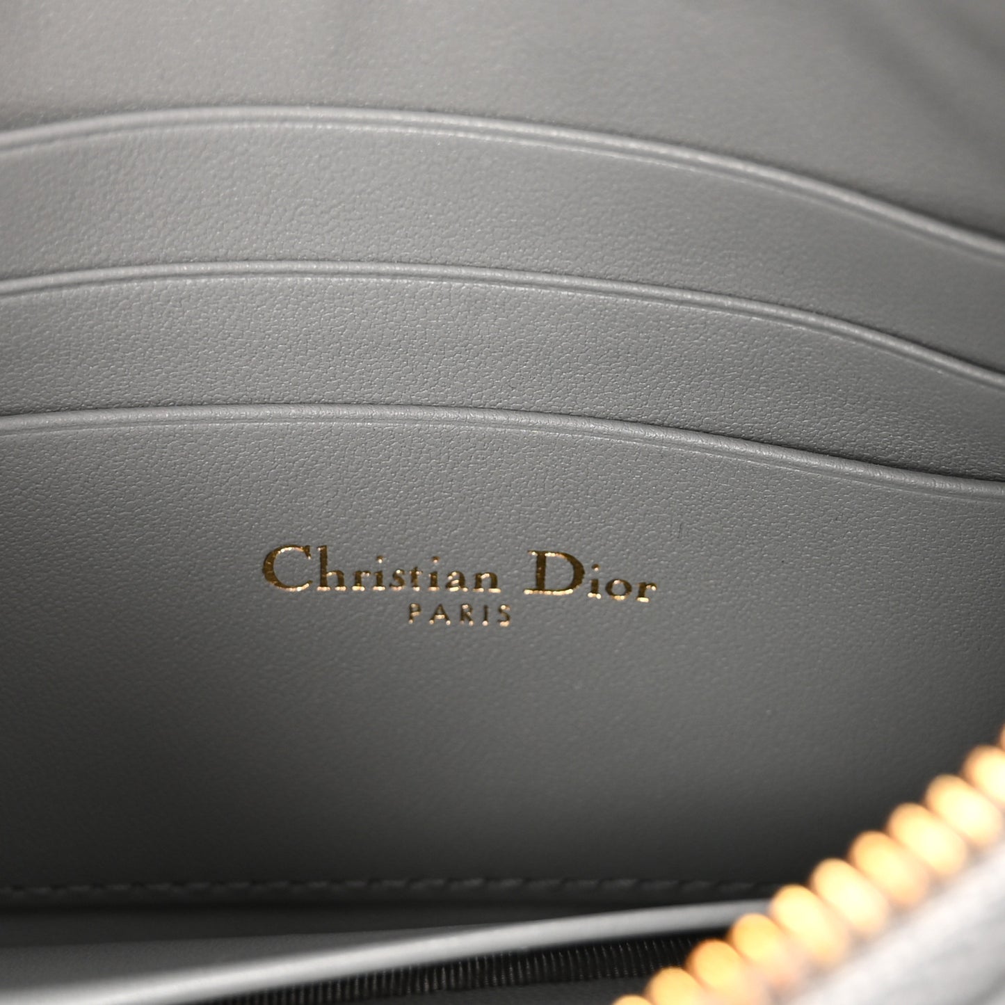 Calfskin Cannage Caro Zipped Pouch With Chain Grey
