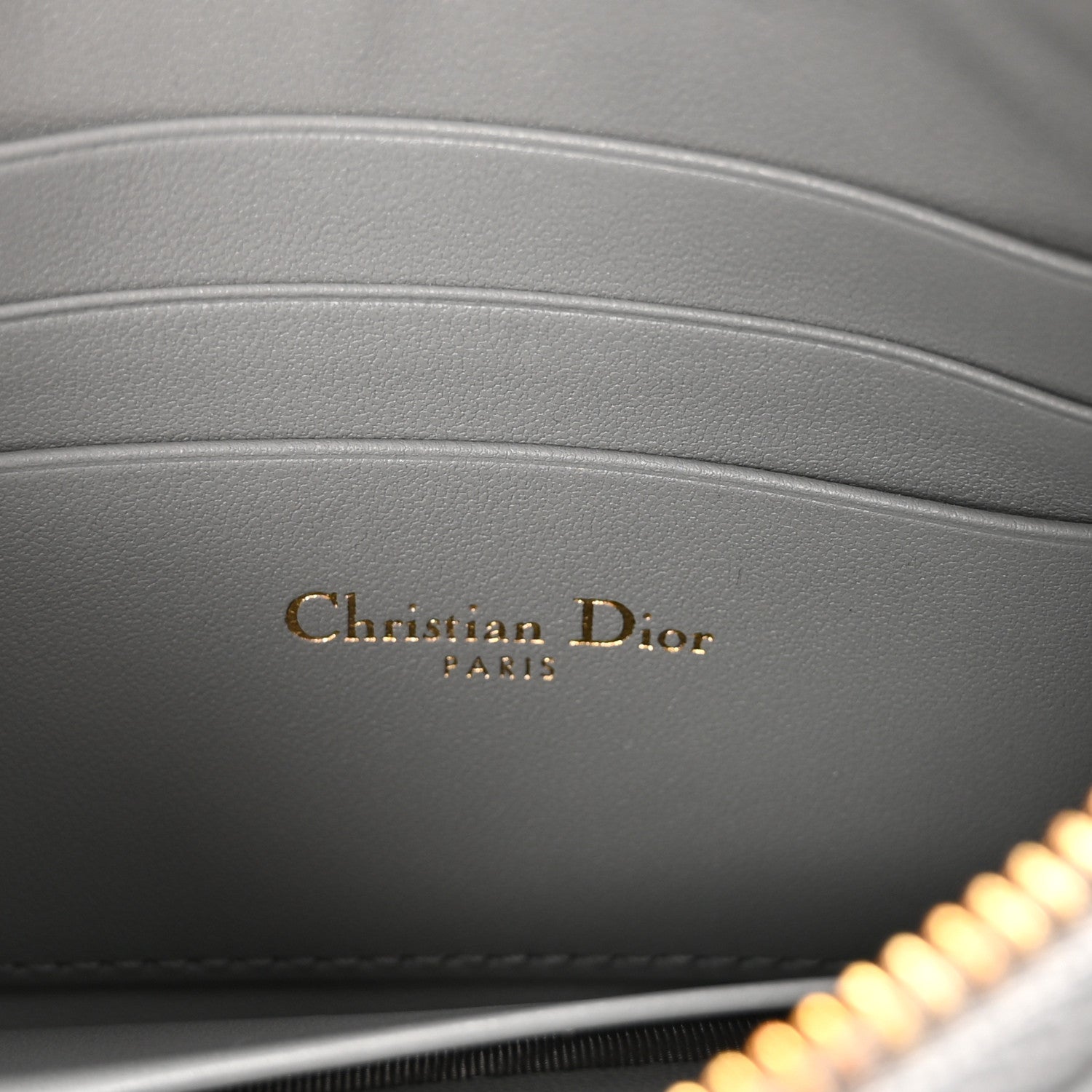Christian Dior Calfskin Cannage Caro Zipped Pouch With Chain Grey 6 of 10