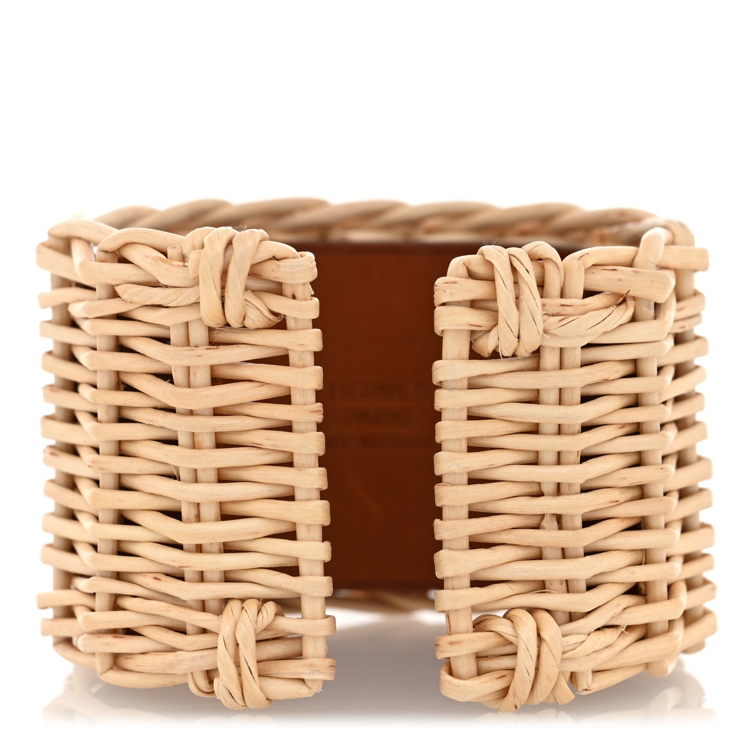 Hermes Wicker Barenia Medor Picnic Cuff Bracelet T2 Fauve 3 of 5