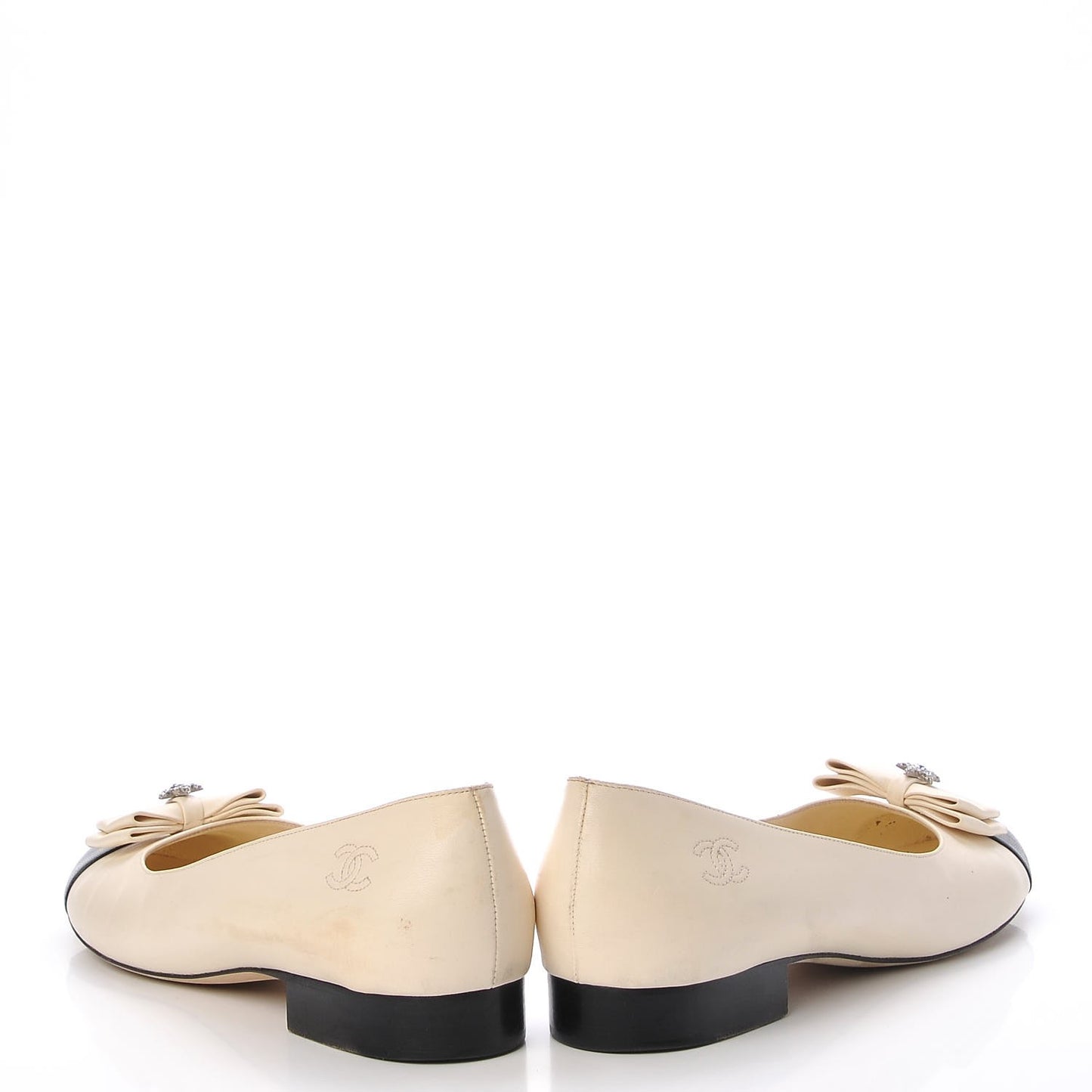 Lambskin Crystal CC Cap Toe Ballerina Flats 40.5 Beige Black