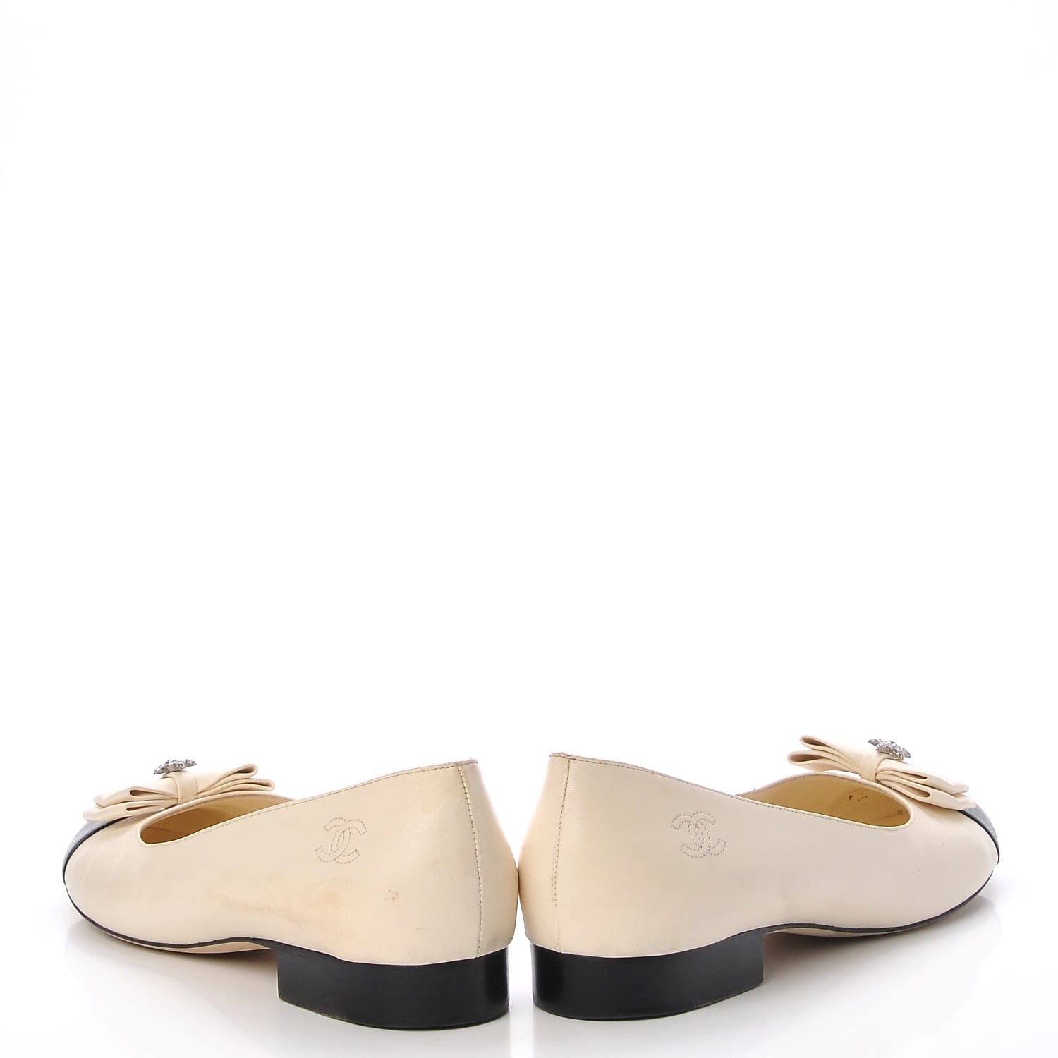 Chanel Lambskin Crystal CC Cap Toe Ballerina Flats 40.5 Beige Black 6 of 20