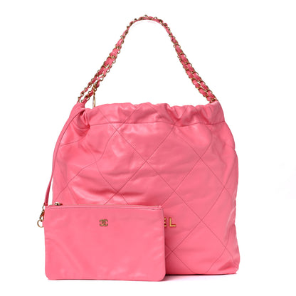 Chanel Shiny Calfskin Quilted Chanel 22 Drawstring Bag Coral Pink 3 of 10
