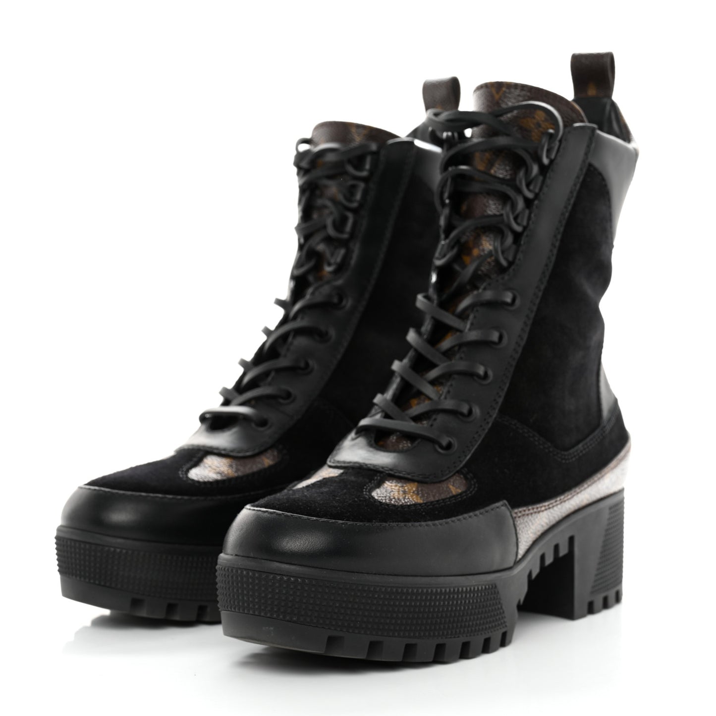 Suede Calfskin Monogram Laureate Platform Desert Boots 38 Black