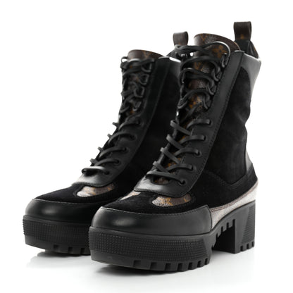 Louis Vuitton Suede Calfskin Monogram Laureate Platform Desert Boots 38 Black 3 of 9