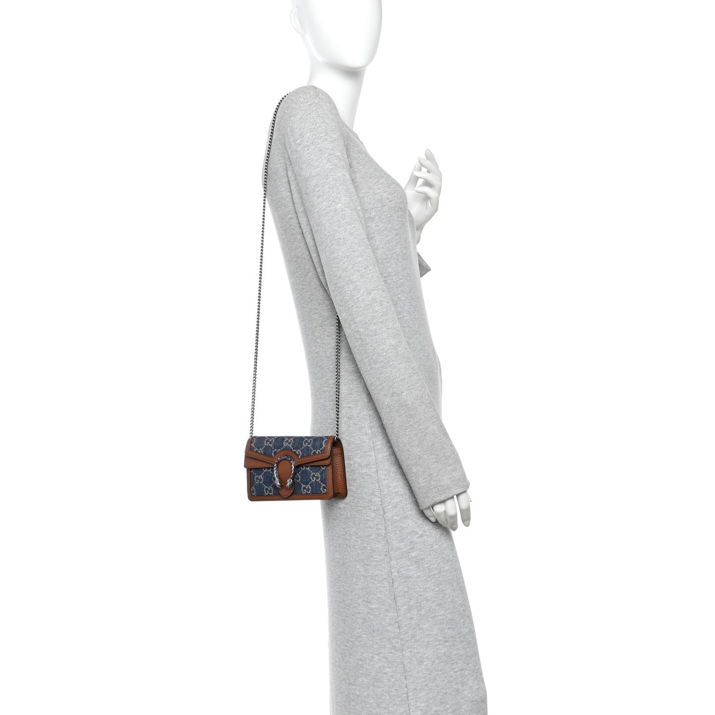 New Denim GG Monogram Dollar Calfskin Enamel Super Mini Dionysus Shoulder Bag Blue Tea Cuir Epilog Electric Blue