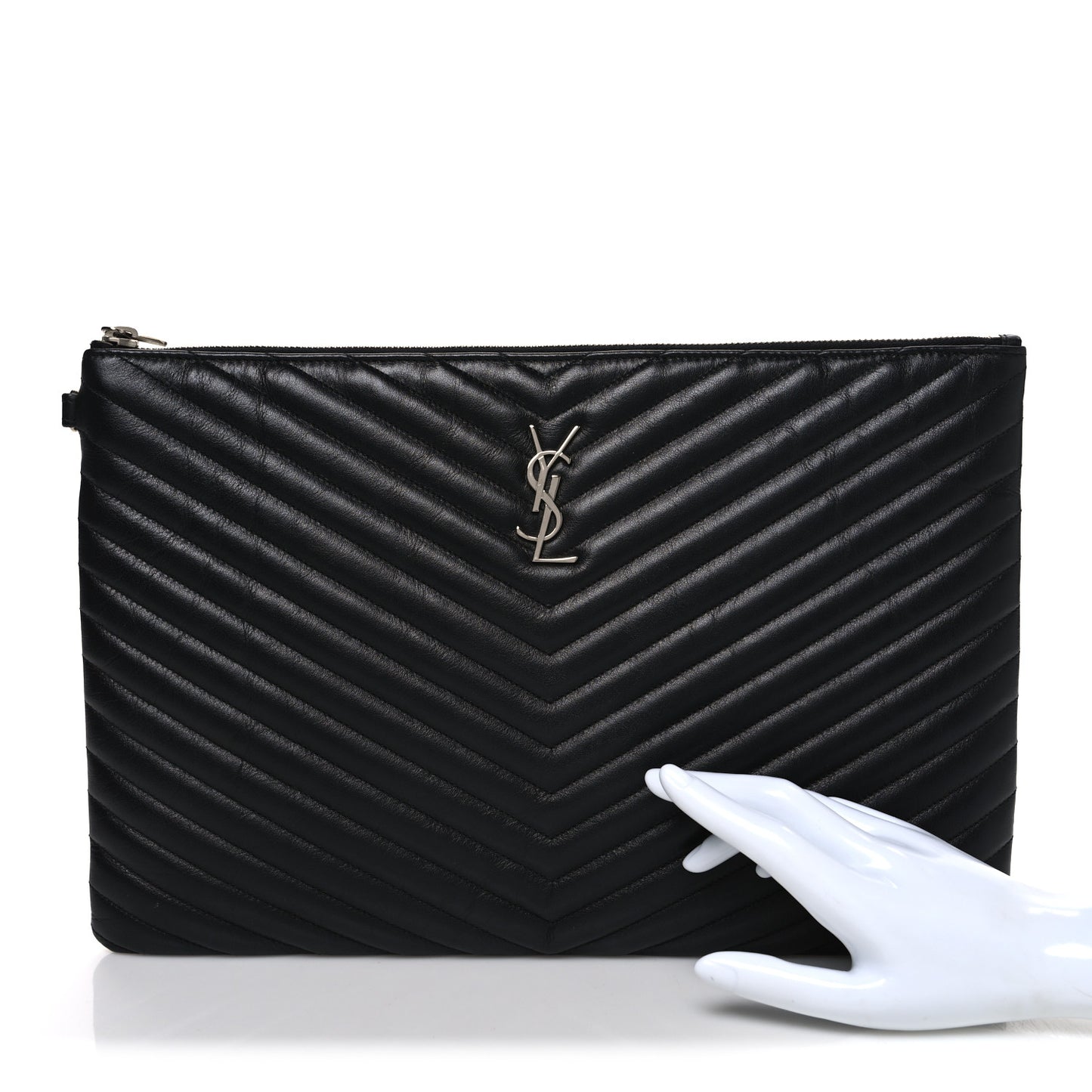 Calfskin Matelasse Chevron Monogram Document Holder Black