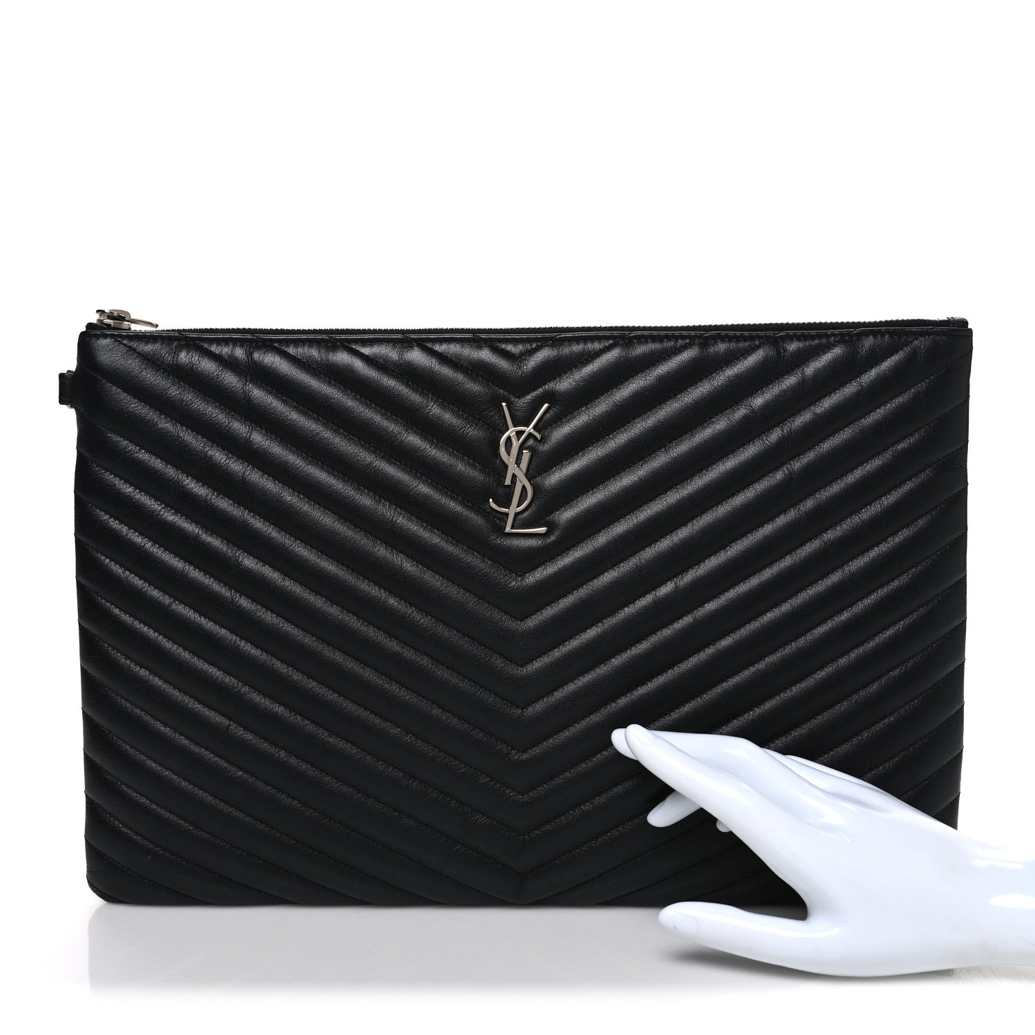 Saint Laurent Calfskin Matelasse Chevron Monogram Document Holder Black 2 of 7
