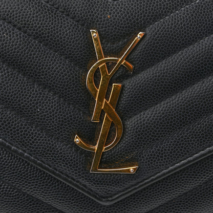 Saint Laurent Grain De Poudre Matelasse Chevron Monogram Chain Wallet Black 11 of 15