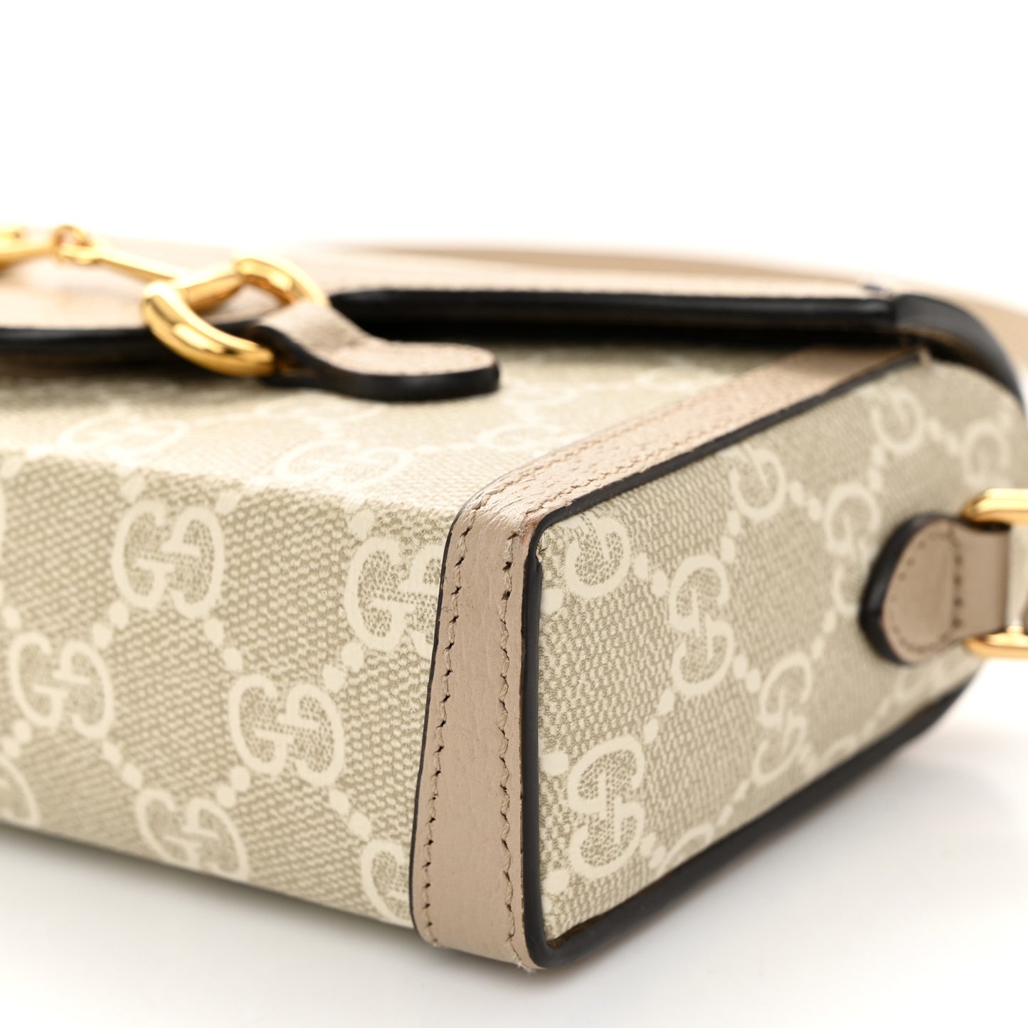 GG Supreme Monogram Textured Dollar Calfskin Mini Horsebit 1955 Shoulder Bag Beige Mystic White Oatmeal