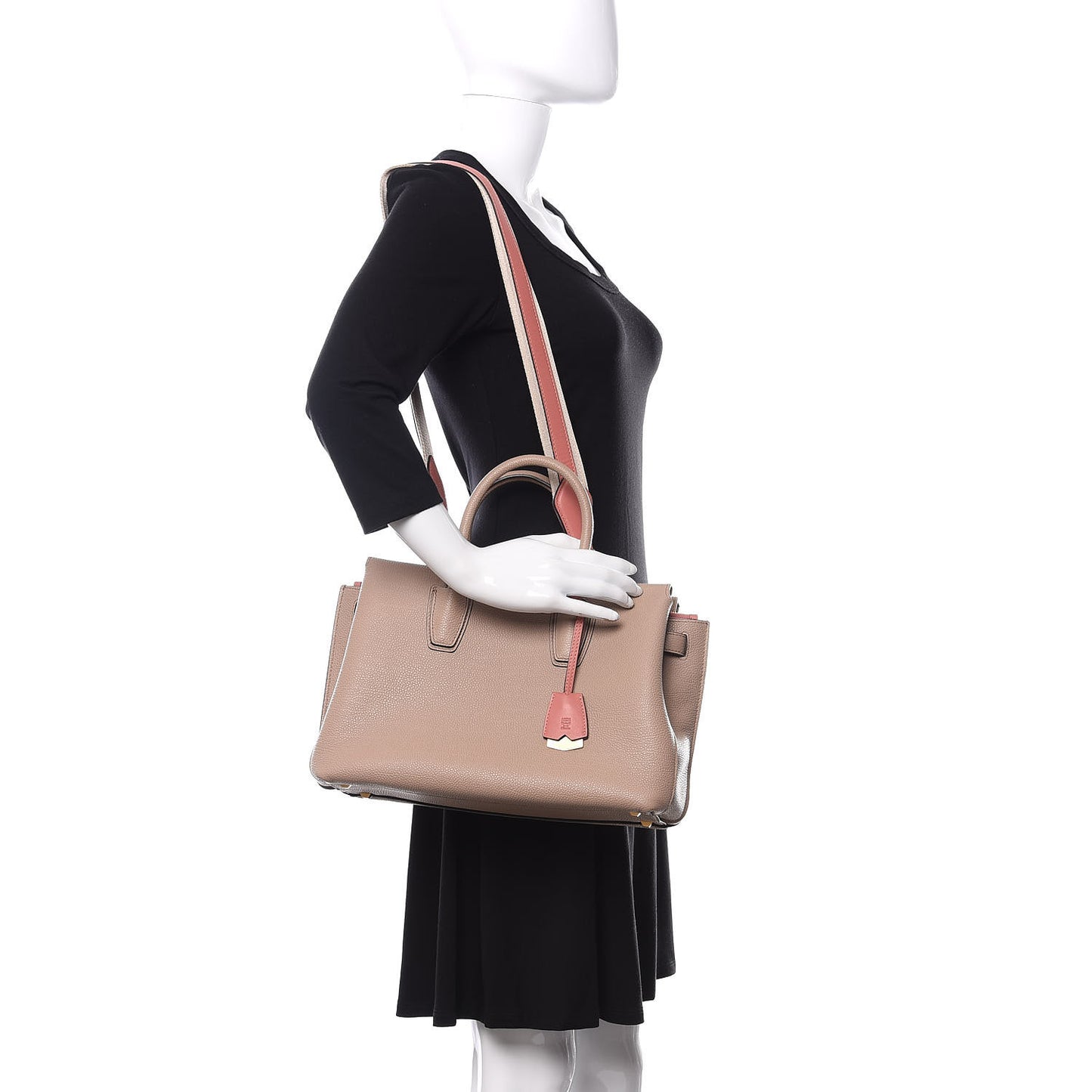 Grained Calfskin Medium Milla Tote Taupe Pink