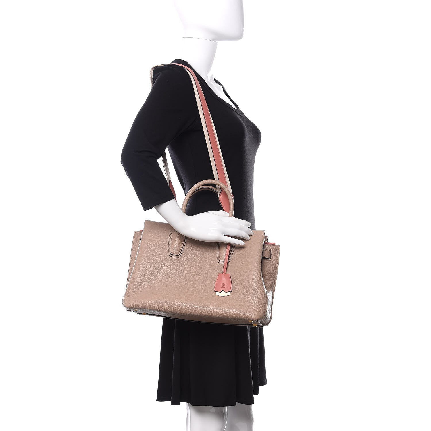 MCM Grained Calfskin Medium Milla Tote Taupe Pink 2 of 11