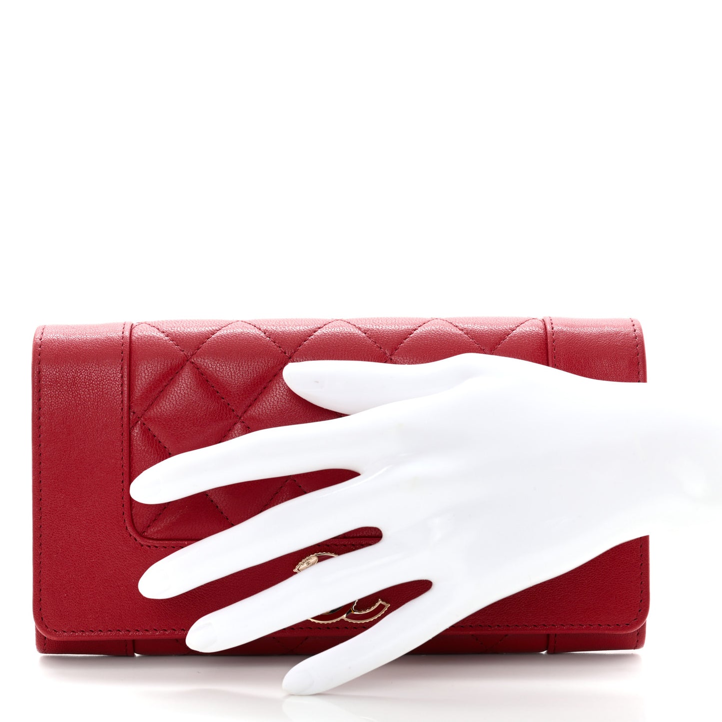 Sheepskin Quilted Mademoiselle Vintage Flap Wallet Red