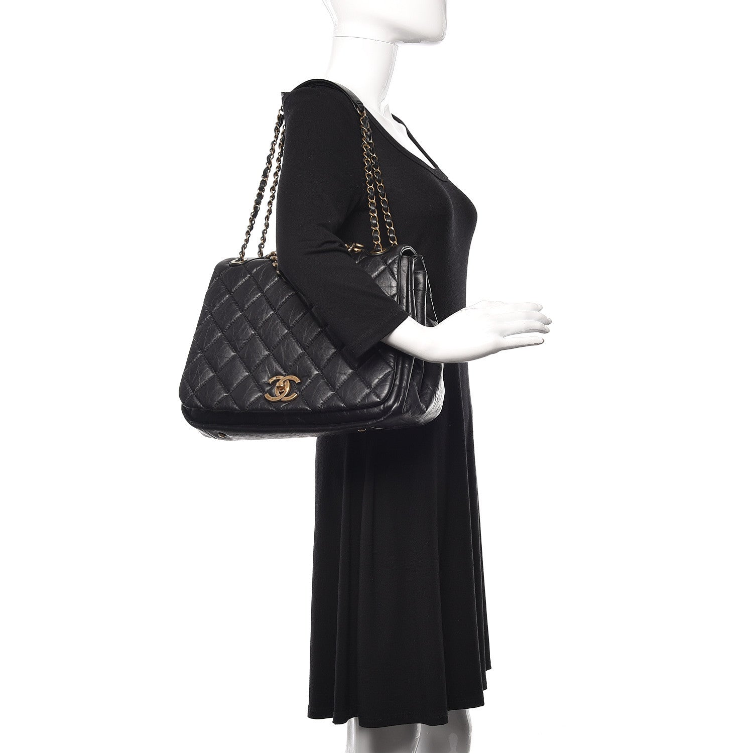 Chanel Aged Calfskin Quilted Large Pondichery Flap Black 3 of 12