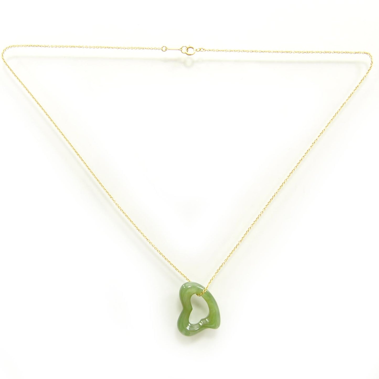 18k Gold Jade Open Heart Elsa Peretti Necklace
