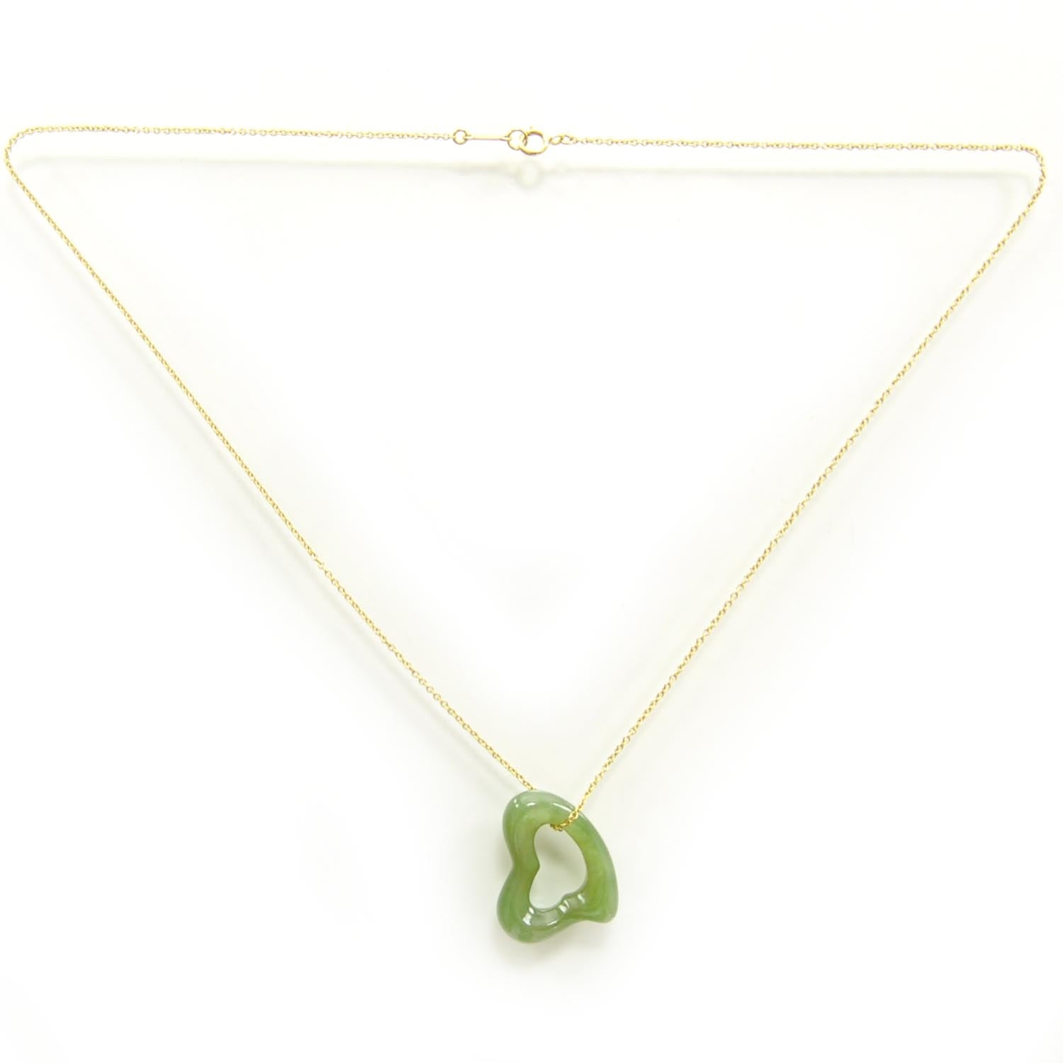 Tiffany 18k Gold Jade Open Heart Elsa Peretti Necklace 1 of 4
