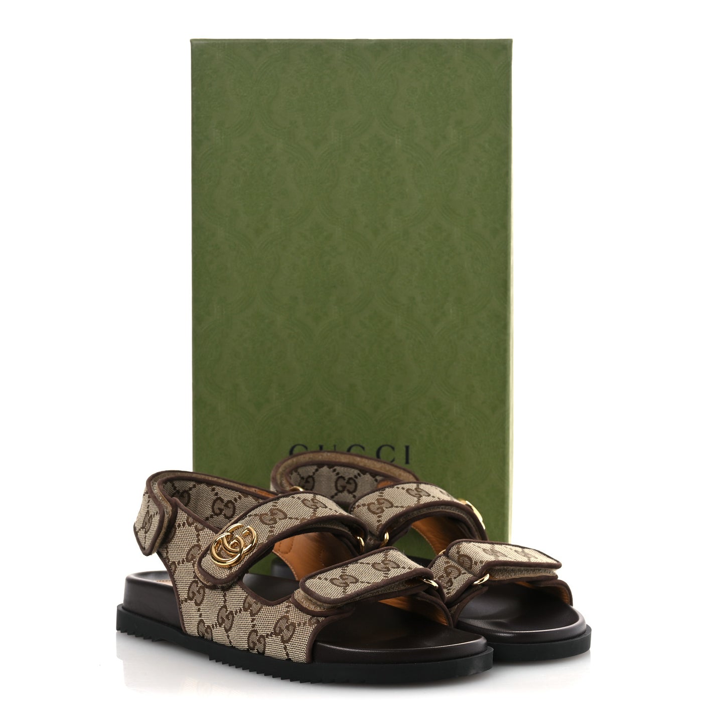 GG Monogram Lavaredo Eco Fabric Womens Slide Sandals With Straps 37 Beige Ebony Light Brown