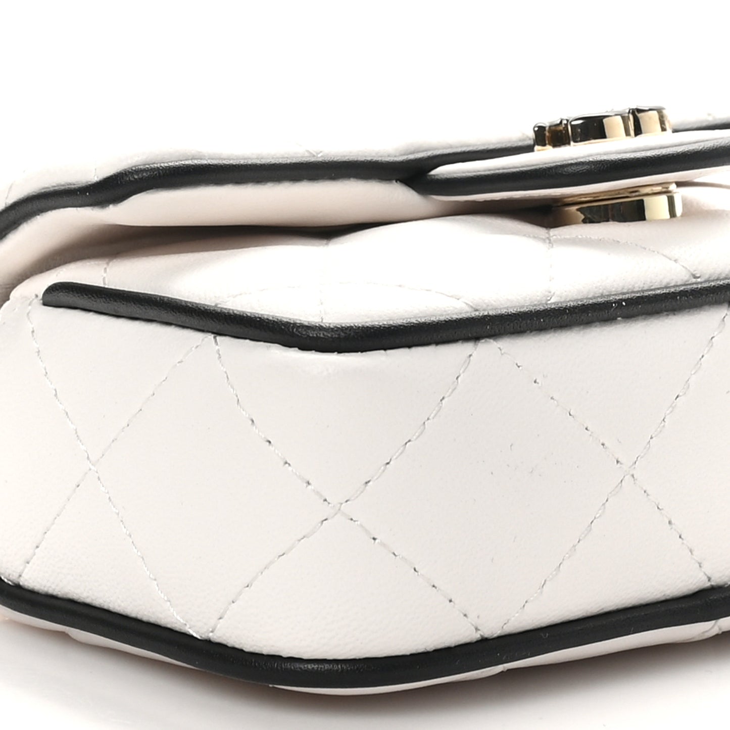 Lambskin Quilted Resin CC Flap Clutch With Chain White Black