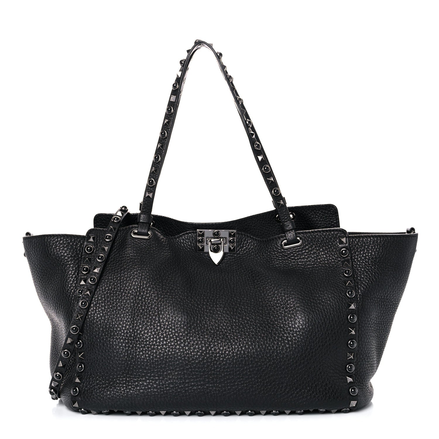 Valentino Garavani Grained Calfskin Onyx Medium Rockstud Rolling Tote Black 1 of 14