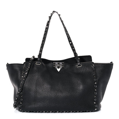 Valentino Garavani Grained Calfskin Onyx Medium Rockstud Rolling Tote Black 1 of 14