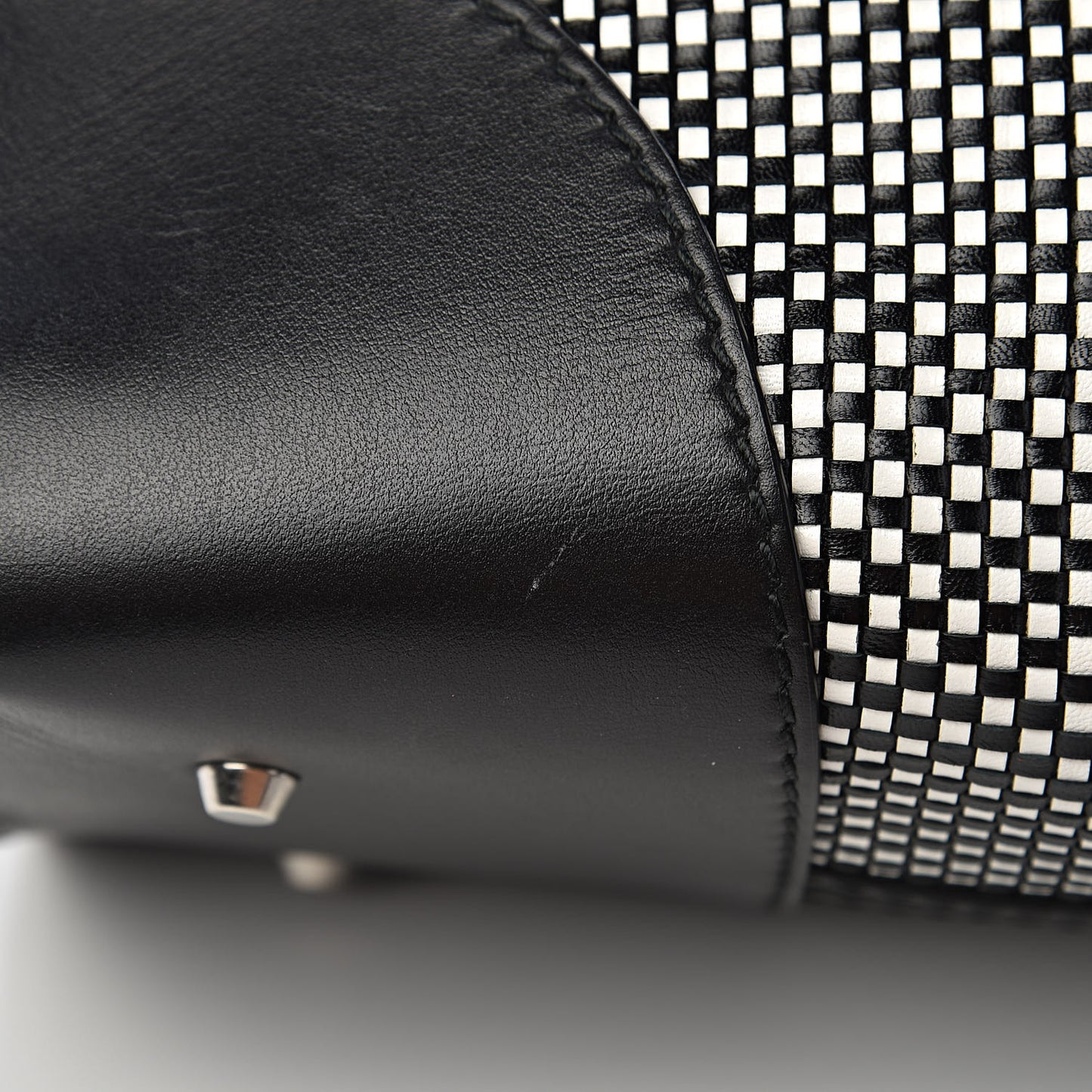 Soft Calfskin Woven Medium Legend Tote Black White