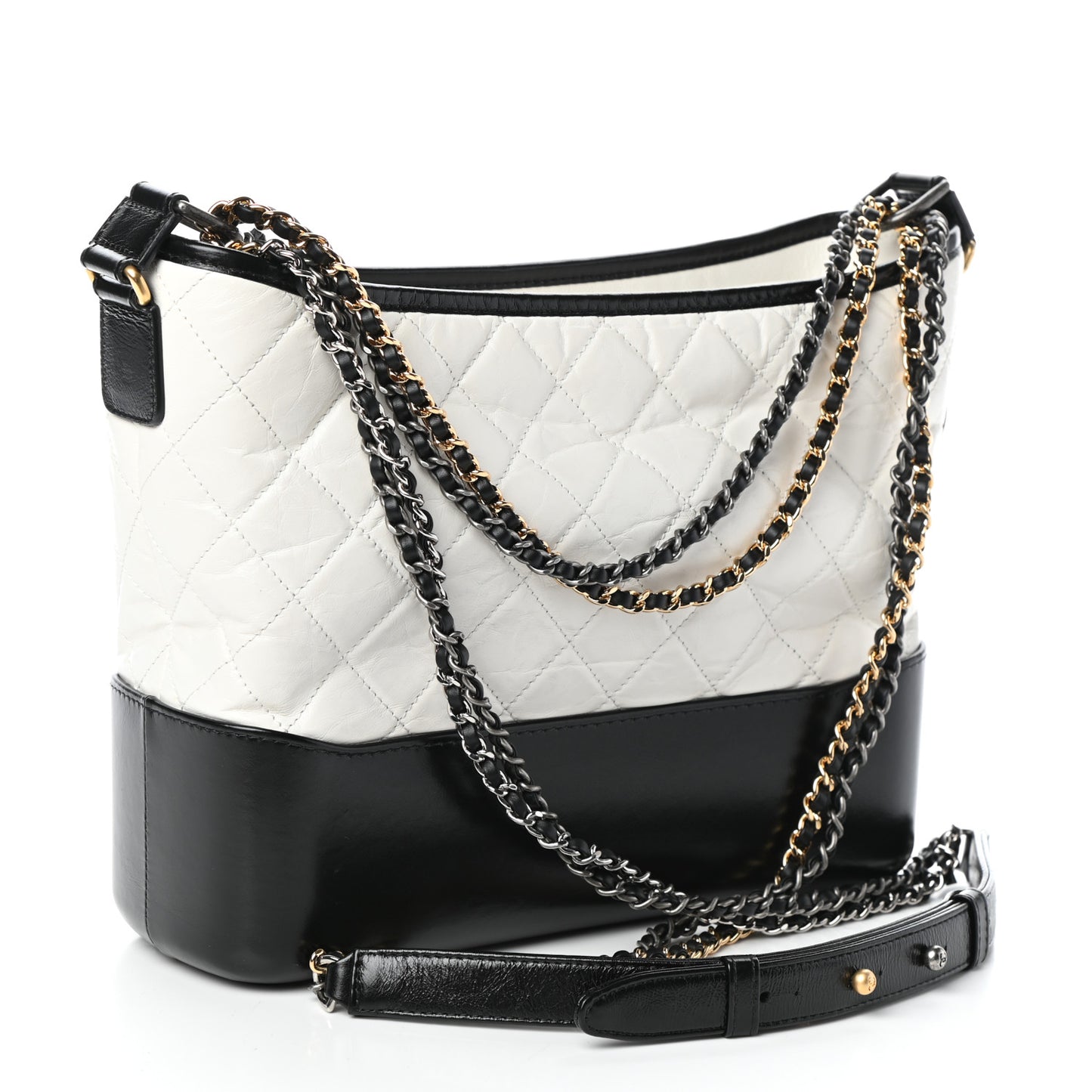 Aged Calfskin Quilted Medium Gabrielle Hobo Black White